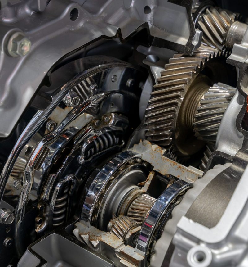 A closeup shot of a modern automobile vehicle engine and spare parts